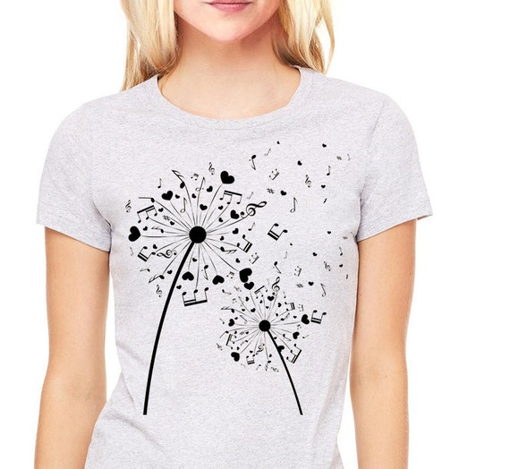 Music t-shirt Dandelion made of music symbols notes and