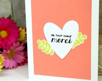 Handmade Thank You Card in French - Hand Made Merci Card - Hand Stamped French Thank You Card - French Merci Card - Thank You Card for Her
