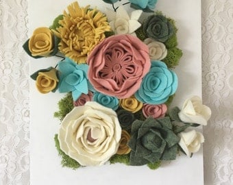 Vertical garden, hanging garden, floral decor, wall decor, frame, wall hanging, felt flowers,