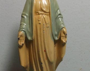 Mid-Century Metal Miraculous Mary Statue 5" Tall
