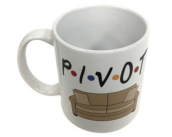 Pivot Mug From Friends TV Show Coffee Cup P-I-V-O-T F-R-I-E-N-D-S F*R*I*E*N*D*S Couch Sofa Ross Rachel Chandler Quote Tea Gift 11 oz White