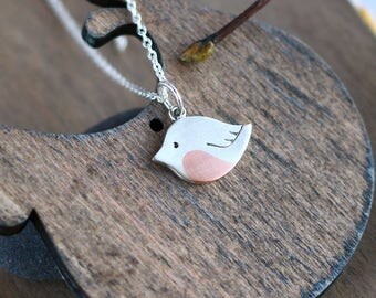 Sterling bird pendant, little silver pendant, animal jewellery, cute bird necklace, love bird charm, little bird necklace