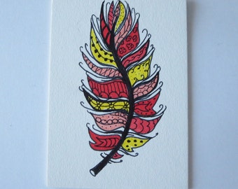 Original Zentangle Feather Drawing ACEO (Art Trading Card)