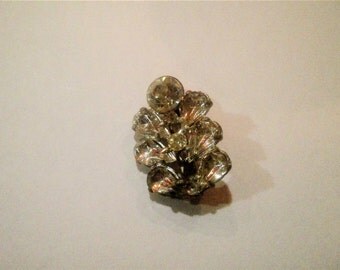 Vintage Clear Rhinestone Leaf or Flower Brooch
