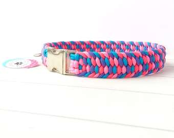 1 1/4" Wide Paracord Dog Collar, Custom Fit, Non-Adjustable, Quick Release Dog Collar with Metal Buckle for Medium to Large Dogs
