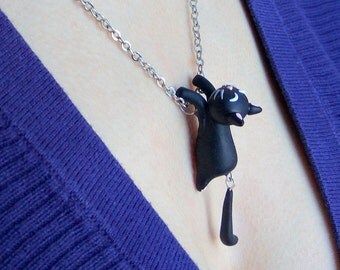 Cat necklace Cat pendant Cat jewelry Clay cats Black cats Cute cats Cat charm Cat lover gift Cats Cat gifts Girlfriend gift Unique gifts