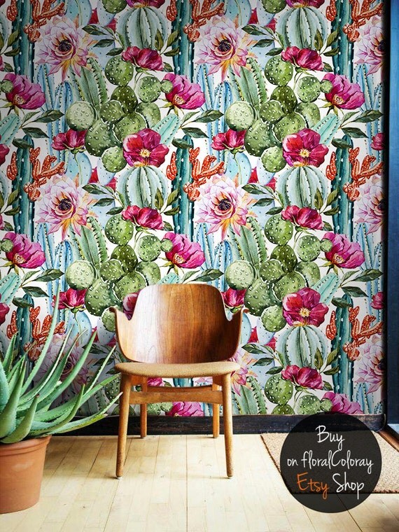 Cactus flowers exotic wall mural Repositionable wallpaper