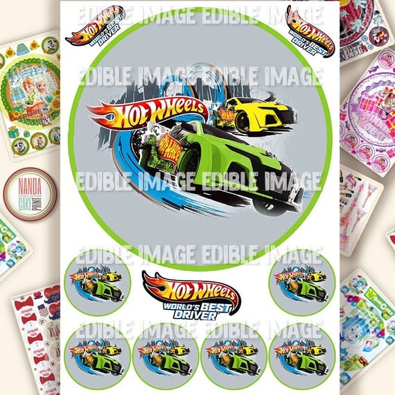 Edible image Hot Wheels Party Cake / Cupcake Topper Icing or