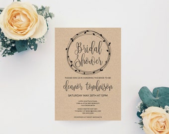 Bridal Shower Invitation Template, Bridal Shower Wedding Printable, Wedding Shower Invitation, Rustic Bridal Shower Invitation Template, PDF