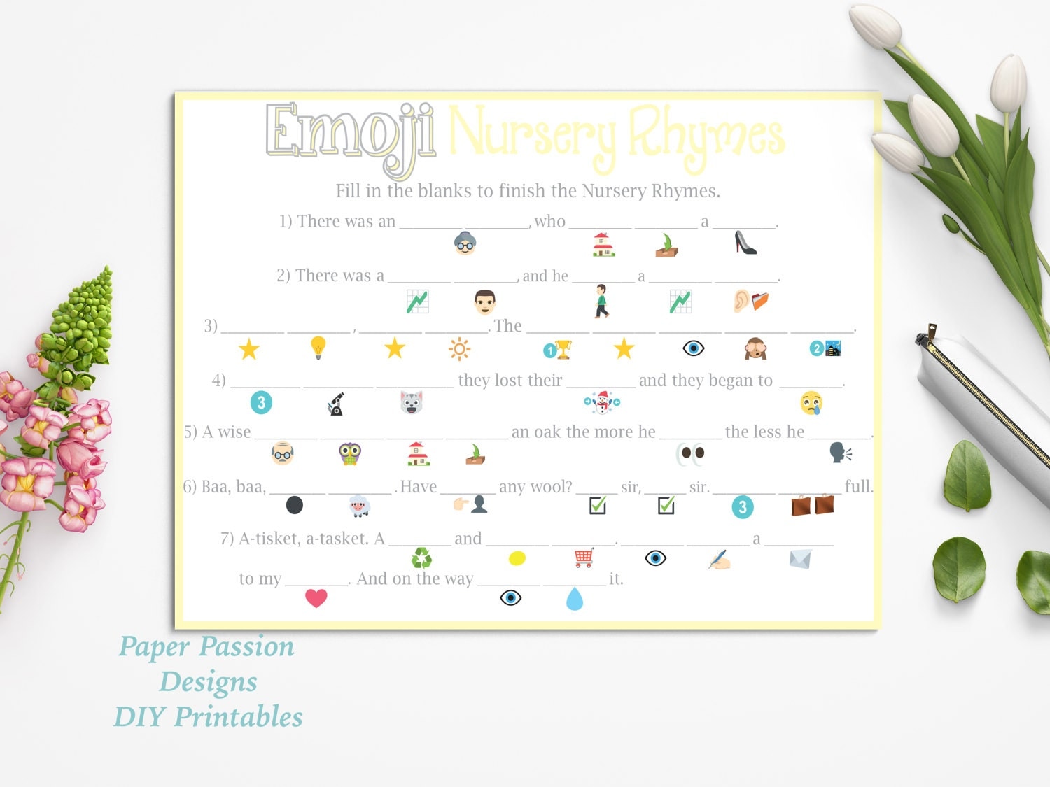 Emoji Nursery Rhyme Game Yellow Baby Shower Game Classic