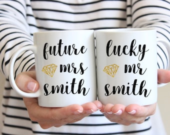 Engagement Mug Set | Newly Engaged Gifts | Personalized Couples Mugs | Mr and Mrs Mugs | Future Mrs Mug | Set of 2 Coffee Mugs