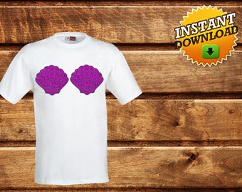 Set Mermaid Shell Iron On ,Seashell Shirt, Seashell Bra Shirt, Ariel Little Mermaid Purple Shell Top, Seashell Bra Glitter -INSTANT DOWNLOAD