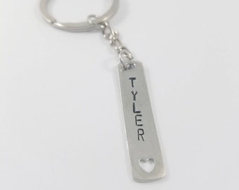 Personalized Keychain, Wedding Gift, Hand Stamped Keychain, Name Keychain, Custom Keychain, Pewter Keychain, Memory Keychain, Gift for Him