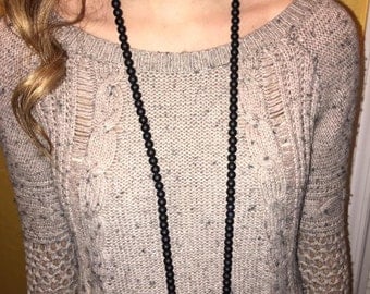 Beaded Double Wrap Necklace - Matte Black