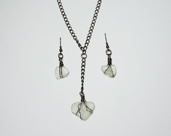 Delicate Y necklace - Y necklace for Women - Mermaid Tear - Necklace - Wire Wrap - Beach Glass Y Necklace - Drop Earrings