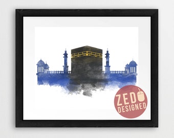 Makkah Skyline, Kabah, Watercolour Skyline, Islamic Wall Art Print, Hajj, Umrah Printable, Digital Download