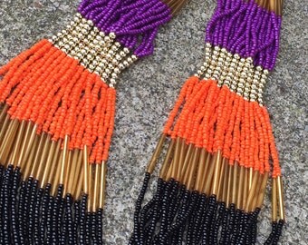 Multistrand Patwa Thread Necklace in Mustard, Olive & Cream