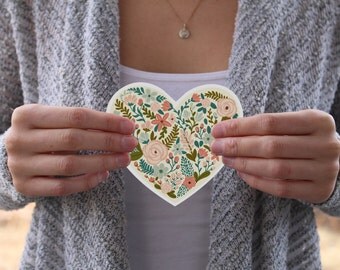 Floral Heart, Laptop stickers, Vinyl stickers, Bumper sticker, Flowers, Floral Heart Sticker, flower sticker, cool sticker