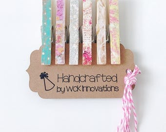 Clothespin Magnets, Clothespin Photo Clips, Refrigerator Magnets, Classroom Decor, Set of 6 w/ String, Shabby Chic