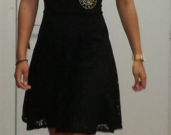 Black dress lace with yoke in wax/Black dress with yoke wax