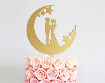 Engagement Cake Topper Silhouette Wedding Cake Topper Bride Groom Bridal Cake Topper Engagement Decoration Cake Topper Moon Couple Cake