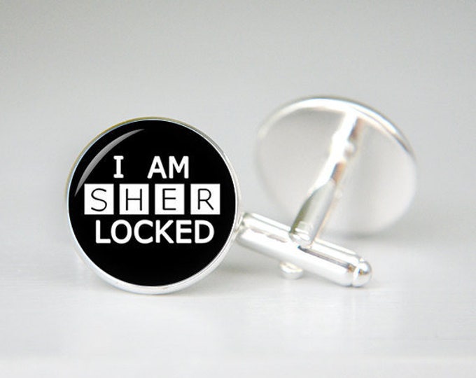I am sherlocked cufflinks, Sherlock cuff links, Personalized Men Wedding Jewelry, gift for dad, union jack