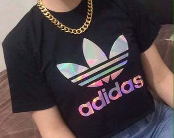 Adidas Spectrum Holographic Logo White Black Unisex Short Sleeved Cropped Tee Crop Top T Shirt