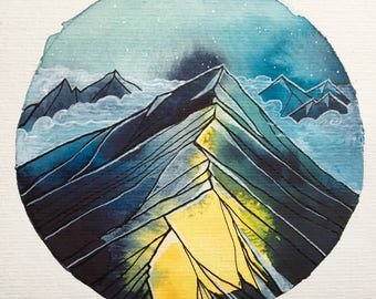Original drawing watercolor - night sky