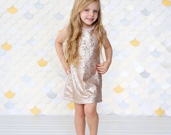 Rose Gold Sequin Dress - Rose Gold Sequin Tunic -Sequin Shift Dress - Birthday Dress - Party Dress - Sequin Tank Dress - Rose Gold Dress