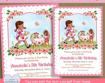 Tea Party invitation / African American girl tea birthday theme - INSTANT DOWNLOAD P-70-TEA - You can edit text from home with Adobe Reader