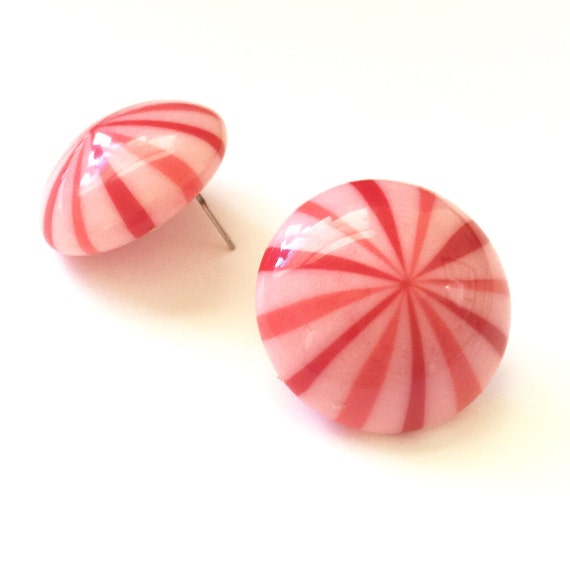 Candy Cane Studs Retro Button Stud Earrings Red and Pink
