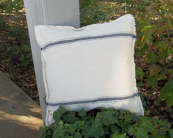 Grain Sack Pillow Blue Stripe Pillow Cover Throw Pillow Grain Sack Fabric Decorative Pillow French Country Farmhouse Custom Sizes
