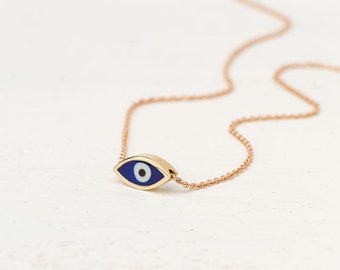 Extra Tiny Evil Eye Necklace Solid Gold Evil Eye Pendant 14k solid Gold Necklace Gift for Her Anniversary gift Bridal minimal necklace