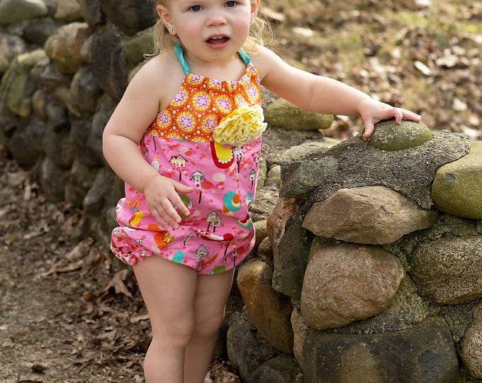 Summer Romper - Baby Girls - 1st Birthday Gift - Toddler Outfit - Pink Bubble Romper - Hair Clip - Boutique - 6 months to 4 years