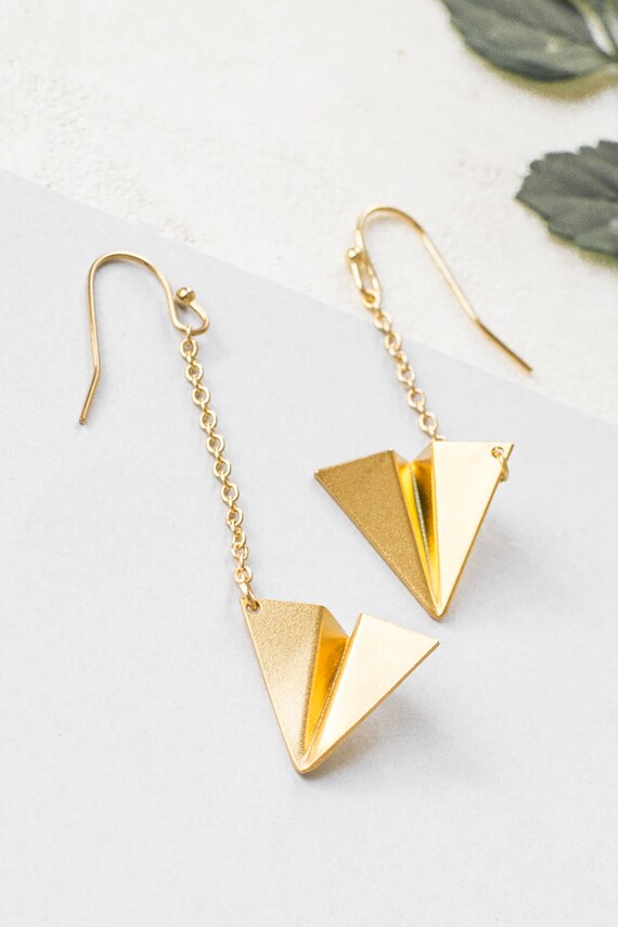 Paper Plane Earrings in Gold Japanese inspired origami dangle