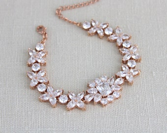 Rose Gold bracelet, Bridal bracelet, Wedding jewelry, Crystal bracelet, Crystal Wedding bracelet, Cuff bracelet, Statement bracelet, CHLOE