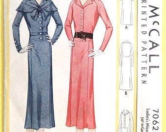 1920s Dress Pattern McCall 7062 Vintage Sewing Pattern Bust 34 Hip 37