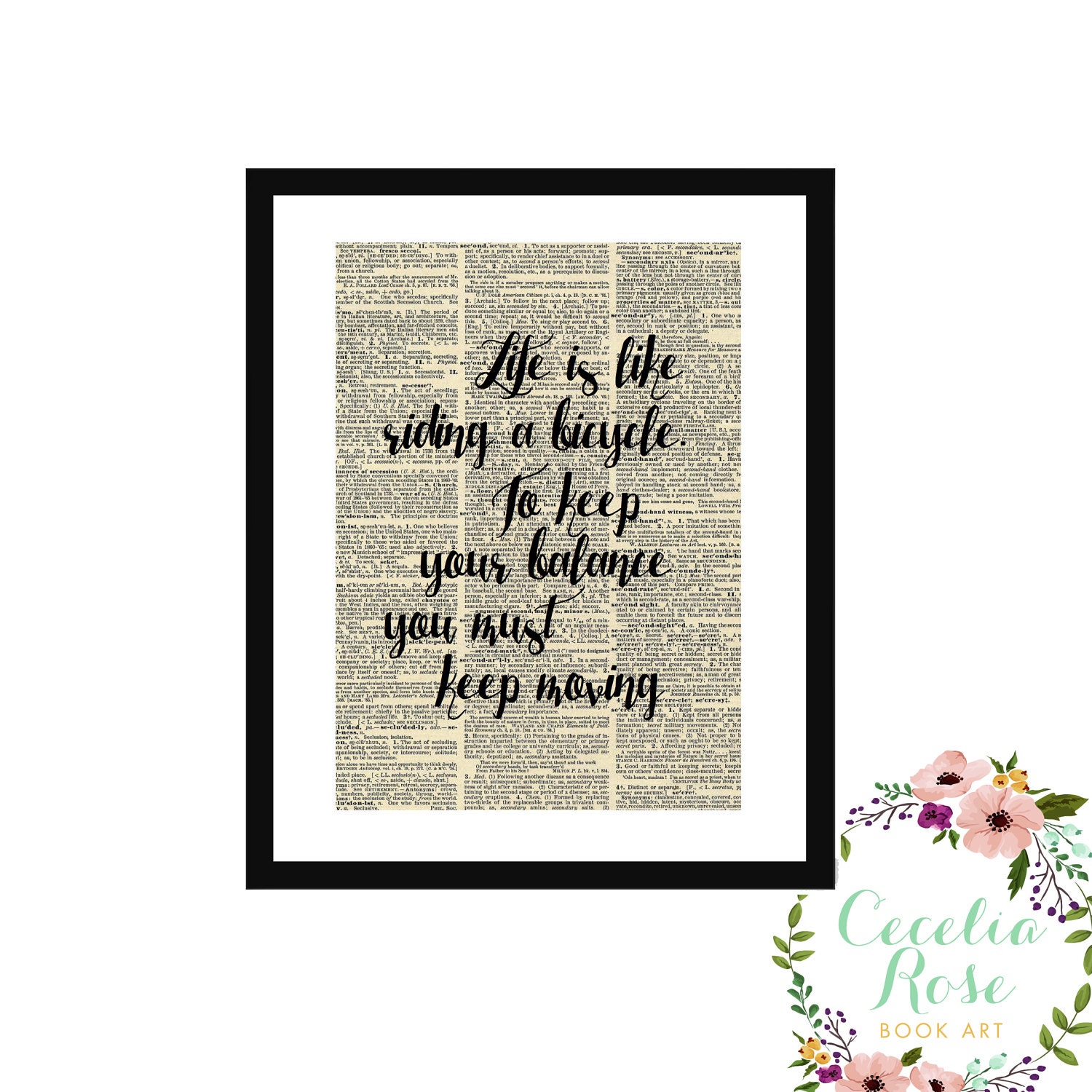 Life Is Like Riding A Bicycle Albert Einstein Quote Upcycle Vintage Book Art Sign Box Frame Print Farmhouse Style