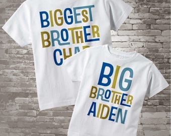 Biggest Brother and Big Brother Shirt set of 2, Sibling Shirt, Personalized Tshirt with Blue and Golden Green - Price is for Both 12302013f