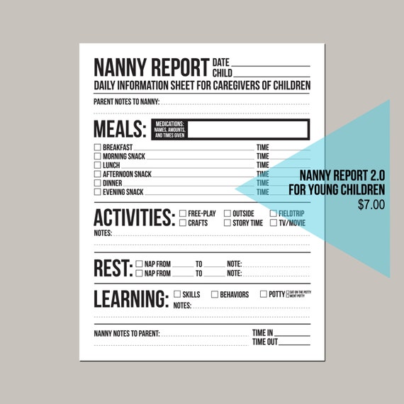 Nanny Report 2.0: UPDATED Daily Information Sheet for
