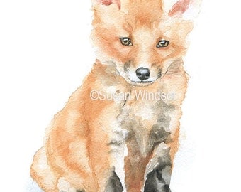 Baby Fox Watercolor Painting 5 x 7 Fine Art Giclee Reproduction