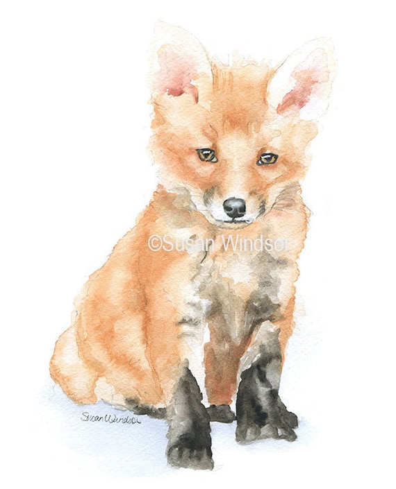 Baby Fox Watercolor Painting 5 x 7 Fine Art Giclee