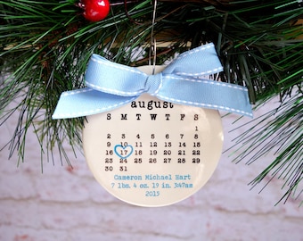 baby's first christmas ornament, Baby ornament, personalized christmas ornament, Birth date, typewriter, Baby shower gift
