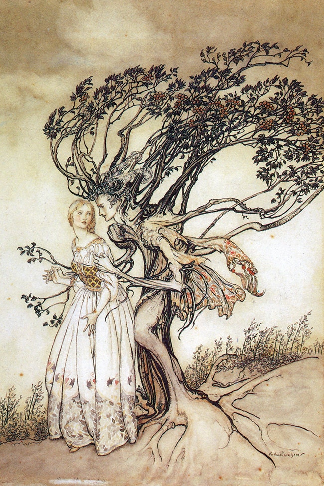 The Old Woman In the Woods Arthur Rackham Vinatge Art Print