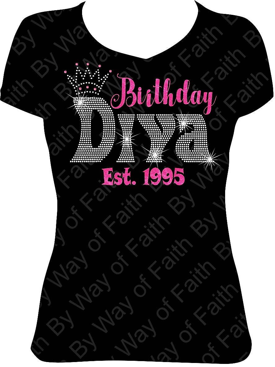 Birthday Diva Bling Rhinestone Glitter T Shirt Birthday