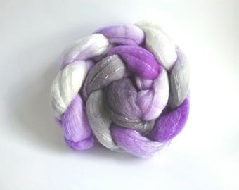 Lilac Mist Organically farmed Merino/Mulberry Silk combed tops for spinning