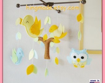 Baby Mobile,Morning Bird Mobile,Aqua Owl Mobile, Yellow Nursery Mobile, Tree Top Mobile, Match Bedding Mobile