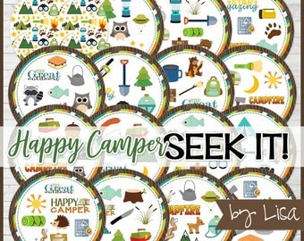 Happy Camper SEEK IT Match Game, Camping Game, Campfire Game, Girls Camp, Cub Scout Game or Activity - Printable Instant Download by Lisa