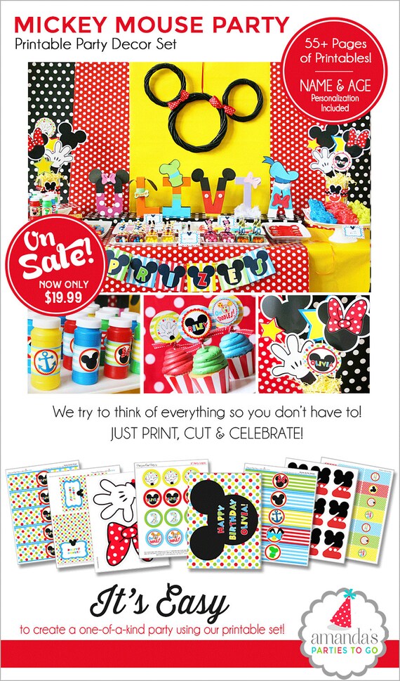 Mickey Mouse Birthday Decorations | Mickey Mouse Party Decorations | Mickey Mouse Clubhouse Birthday Printable | Amanda's Parties To Go Il_570xn