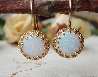 White Opal Gold Earrings for Bride Earrings, Drop and dangle Opal Earrings, October Birthstone, Drop Gold Filled Earrings, Fire Opal jewelry